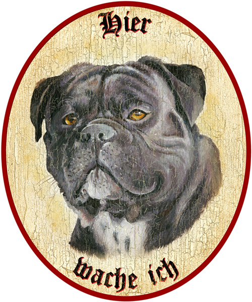 Targa In Metallo 'Hier Wache Ich!' Con Bulldog Francese – 30x20 Cm, Resistente Alle Intemperie, Per Cancello E Giardino
